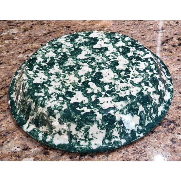 Green Clover Spongeware Pie Plate Pottery - 9" - Picture 7 of 16